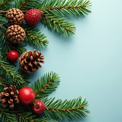 Pine branches, pinecones and red berries create a whimsical winter atmosphere, decoration, whimsy