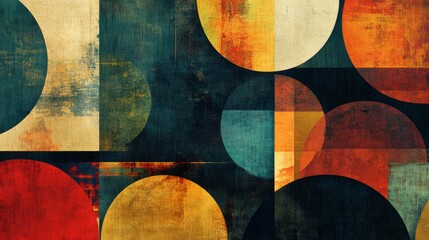 Geometric Abstract Art with Circles and Squares - Vibrant Colors and Texture
