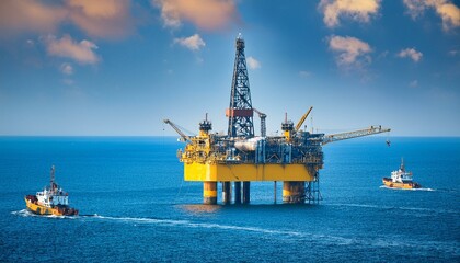 Oil rig at sunset. Workers On Oil Rig