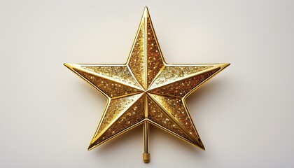 Fototapeta premium Golden christmas star. Golden glitter star tree topper, sparkling with festive shine, ideal for decorating Christmas