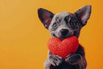 Promotion concept graphic artwork art. Cute australian cattle dog with diamond red heart - sign of love, funny greeting card. Australian cattle dog - my preferred dog. February 14 ideas.
