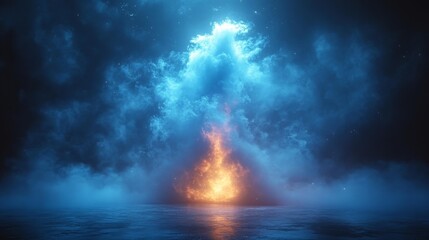 Fiery Energy Explosion in a Dark Mist. Generative AI