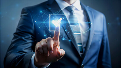 Businessman Interacting with a Digital Checklist