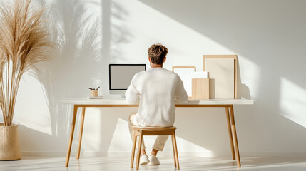 remote worker organizing their workflow in bright, minimalistic office space