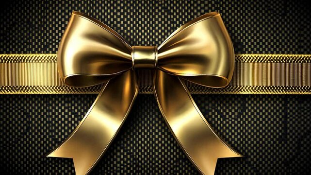 Elegant gold bow on textured black background suitable for celebrations and gift wrapping