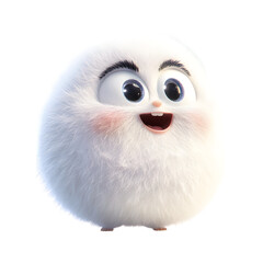 Fluffy 3D Cartoon Bird with Big Eyes and Excited Smile Isolated on Transparent Background