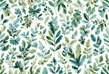 Fototapeta premium A seamless pattern of mint green eucalyptus leaves on a white background