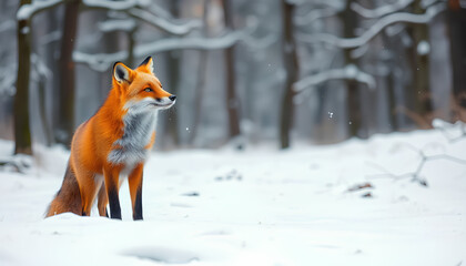 Obraz premium Red Fox in a Snowy Forest.