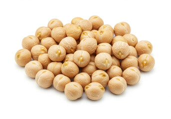 Top View of Raw Chickpeas Spread Across a White Background Highlighting Their Natural Texture and Shape