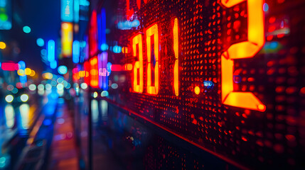 Digital Display of PM Military Time in Bold Neon Glow - 21:00 Hours