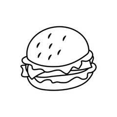 line art black and white burger drawing