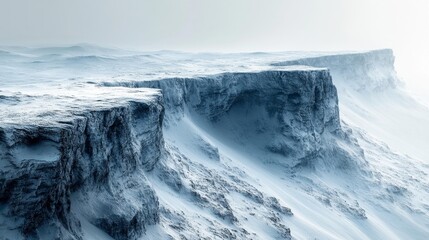 Frozen Cliffside with Snow and Ice Layers. Generative AI