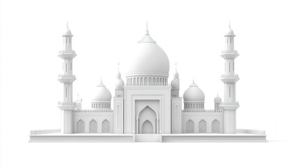 White Mosque 3D Model, Isolated, Architecture,  Islamic, Design, Background, Render, Website