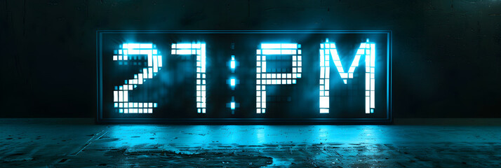 Digital Display of PM Military Time in Bold Neon Glow - 21:00 Hours