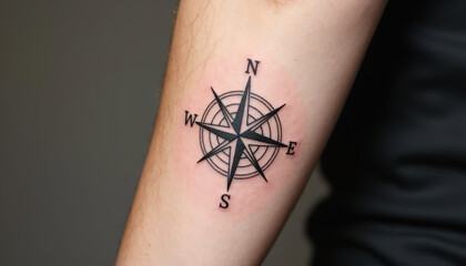 Minimalist Compass Line Tattoo on Arm