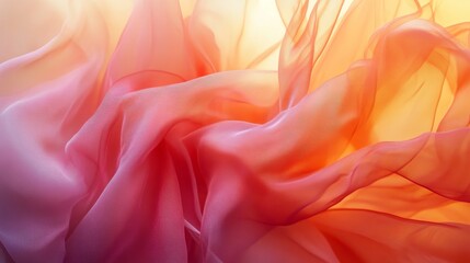 Obraz premium Flowing pink and orange translucent fabric in gentle sunlight