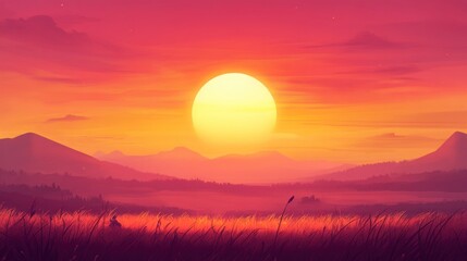 Obraz premium A stunning sunset background, glowing horizon with warm golden hues.