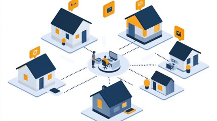 Obraz premium Modern Home Network Connected with Smart Devices Illustration. Generative AI