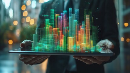 Visualization of urban development with digital cityscape and tablet