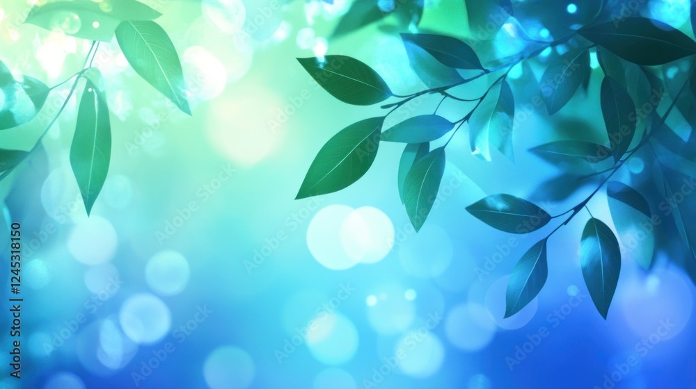 Fototapete a serene blend of leaves and soft bokeh lights creating a calming atmosphere.