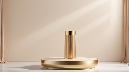 2. "White Podium with Gold Top, Gently Lit by Sunlight"