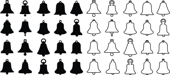 Bell Notification icon in flat, line set. Incoming inbox message. show New message notification Ringing bell, clock and smartphone, alarm alert. Vector for apps web isolated on transparent background