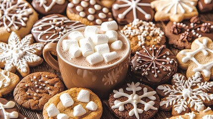 Fototapeta premium Cozy Winter Hot Chocolate with Festive Cookies