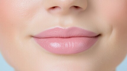 Fototapeta premium Close-up of woman's lips with nude lipstick