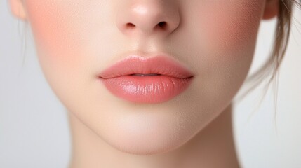 Obraz premium Close-up of a Woman's Lips with Peach Makeup