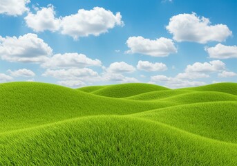 Fototapeta premium beautiful natural scenery, clear skies accompanied by white clouds and green grasslands hills 