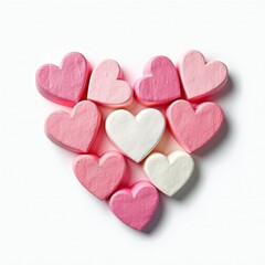 Fototapeta premium Pink and white candy hearts arranged in a heart shape, isolated on white background