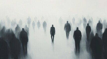 Fototapeta premium Colorful silhouette pf person standing in monochrome crowd of different people,surreal unique and different concept,loneliness in society,shadow,freedom,Love,be yourself,Stand out from the crowd.