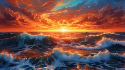 1. "A Pink and Blue Neon Light Illuminates a Wave in the Ocean."