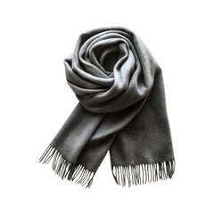 Woolen Wrap in Light Grey with Fringed Edges Isolated on Transparent Background