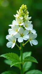 Fototapeta premium Delicate white blooms adorn a lush Pentas plant stem, , garden