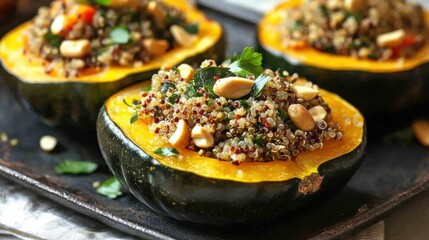 Acorn squash stuffed with quinoa- nuts and vegetables