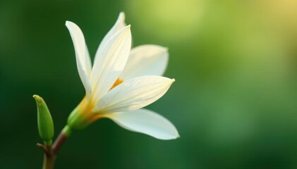 Fototapeta premium Delicate white petals unfolding on a brown stem, flower, plant, nature
