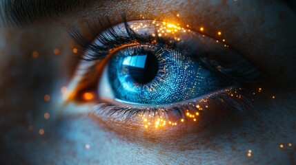 Detailed Close-Up of Human Eye with Futuristic Interface. Generative AI
