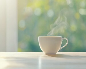 Fototapeta premium A casual morning moment with a cup of coffee and natural lighting.