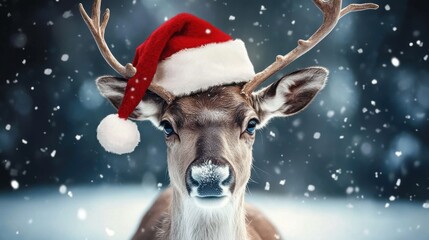 christmas reindeer with santa hat