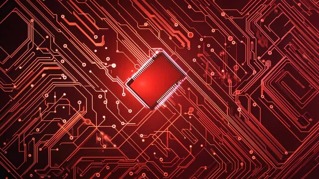 Dynamic circuitry pulse: abstract red tech background with flowing energy