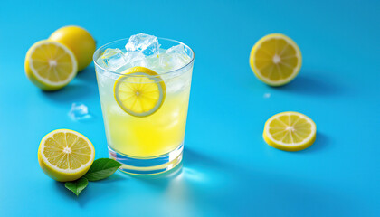 Refreshing Lemonade Drink with Ice and Lemon Slices