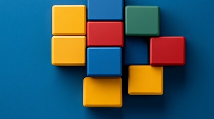 Building Blocks: A collection of colorful building blocks in various arrangements, representing concepts of construction, creativity, and interconnectedness against a smooth surface.