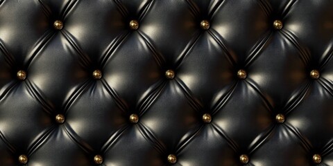 Naklejka premium Luxurious black tufted leather with ornate gold buttons for an upscale wallpaper design