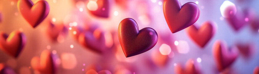 Obraz premium Colorful hearts floating in a dreamy background for romantic themes and celebrations.