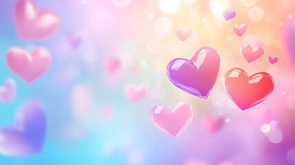 Colorful hearts floating in a dreamy background, symbolizing love and affection.