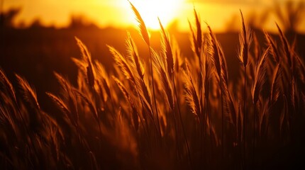 Golden hour grasses backlit by sunset.
