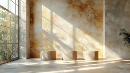 Minimalist Interior with Large Windows and Direct Sunlight. Generative AI