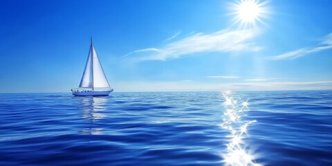 Sailboat gliding across a serene sea under a clear blue sky.