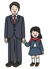 学校の行事に参加する親子のベクターイラスト